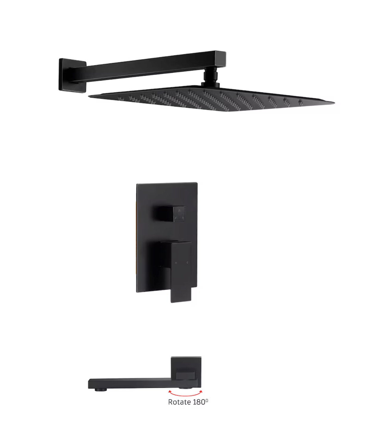 Bathtub-Shower System Two Function Swirling Spout With Pressure-Balance Valve Matte Black Finish Square Design