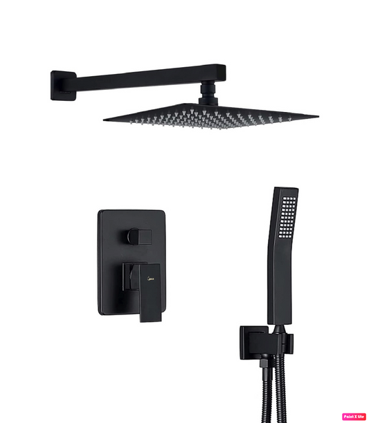 Square Shower System Two Functions With Pressure-Balance Valve Matte Black Finish