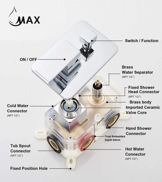 Pressure Balance Shower Valve Two Function Chrome Finish