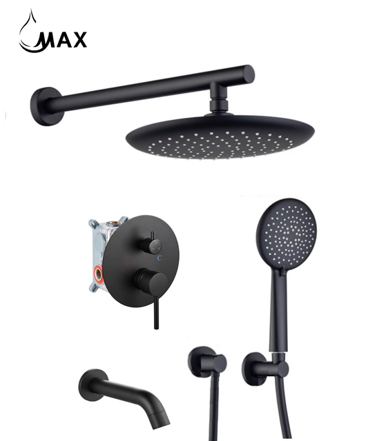 Round Shower System Tub Three Functions With Valve Matte Black Finish