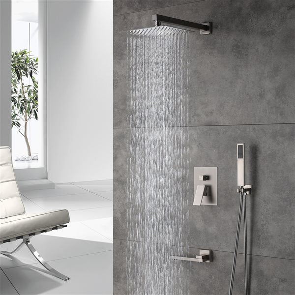 Swirling Spout Tub Shower System Set Three Functions With Pressure-Balance Valve Brushed Nickel Finish