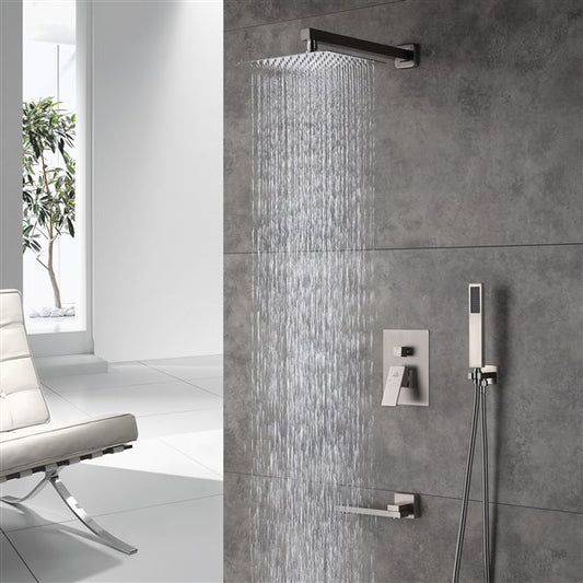 Tub Shower System Set Three Functions With Pressure-Balance Valve Swirling Spout Brushed Nickel Finish