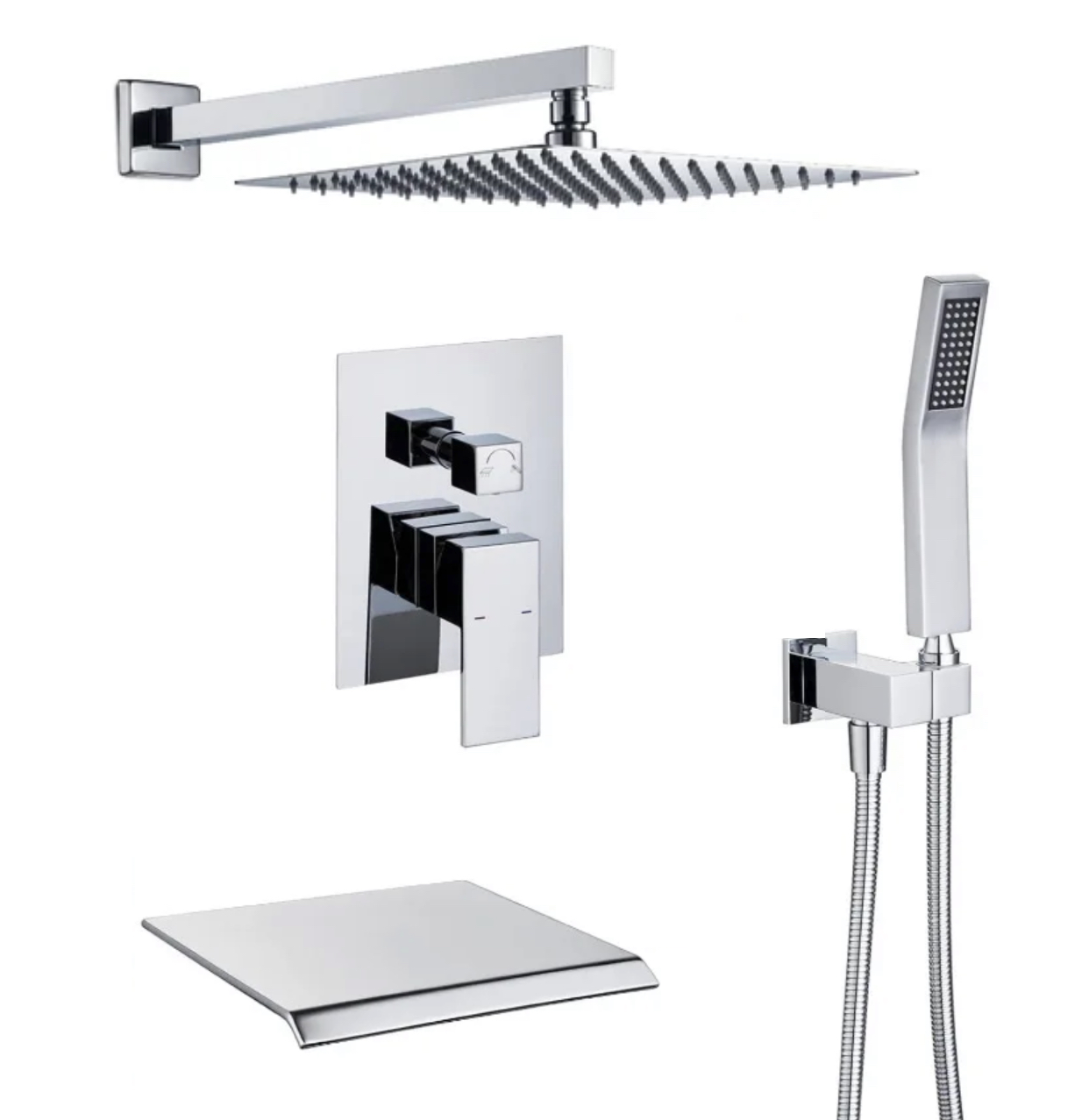Tub Shower System Set – Three Functions with Waterfall Spout | Chrome Finish