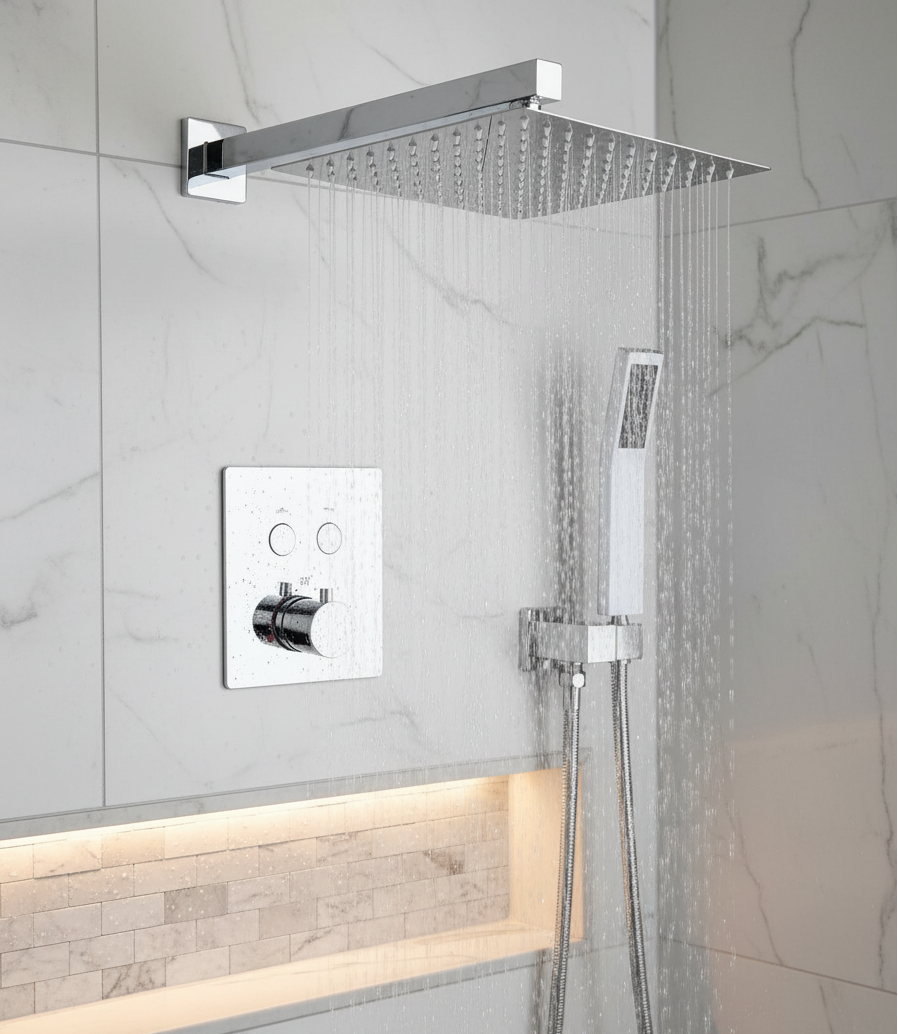 Thermostatic Shower System Set Two Functions With Push-buttons Pressure Balance Valve Chrome Finish
