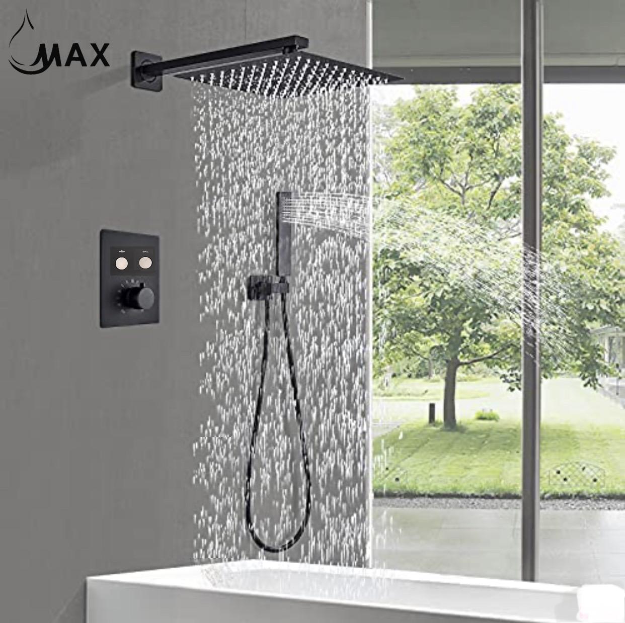 Thermostatic Shower System Two Functions With Push-buttons Pressure-Balance Valve Matte Black Finish
