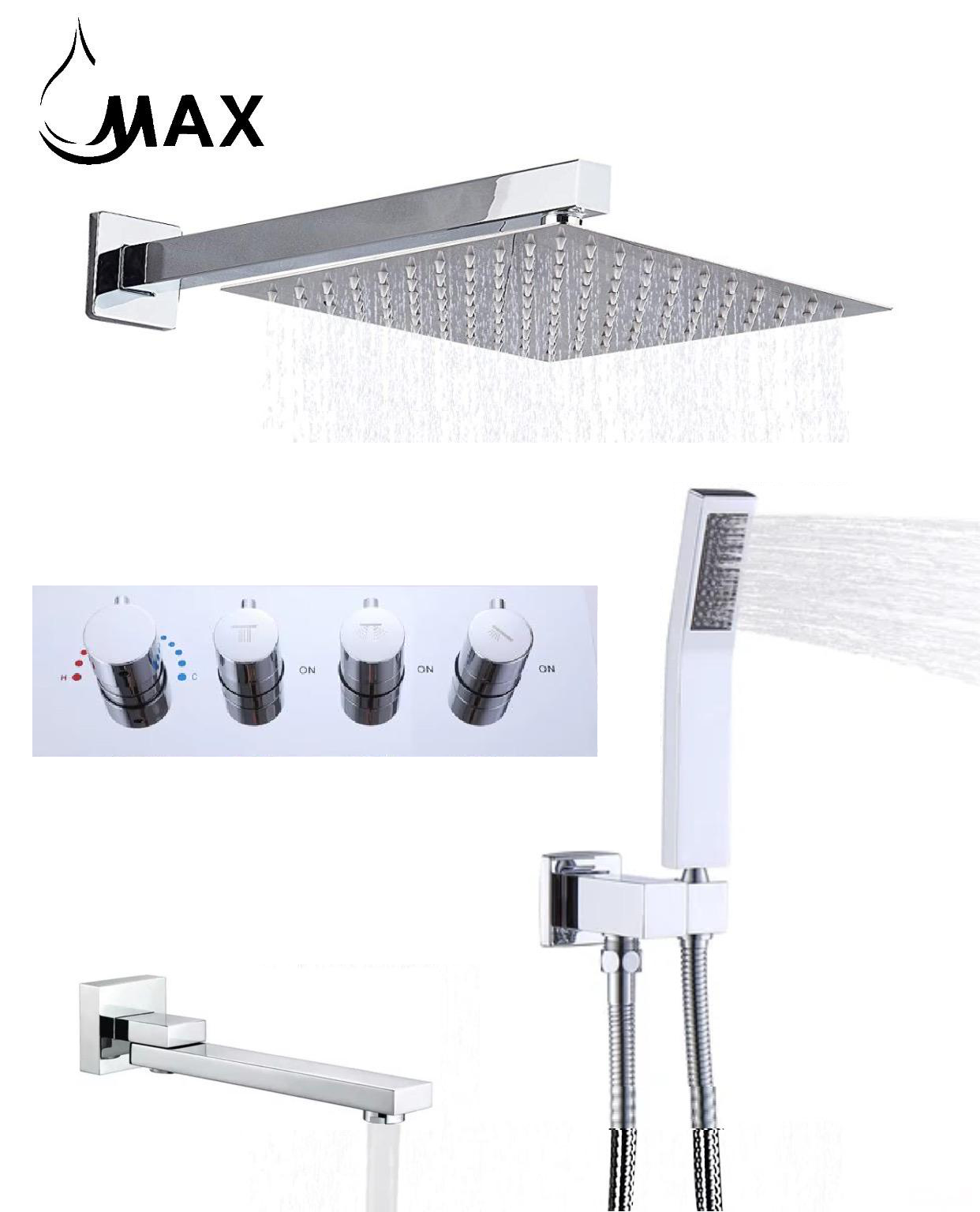 Luxury Chrome Thermostatic Shower System – 3 Function Shower Set with Pressure Balance Valve & Knob Control | MAX Faucets