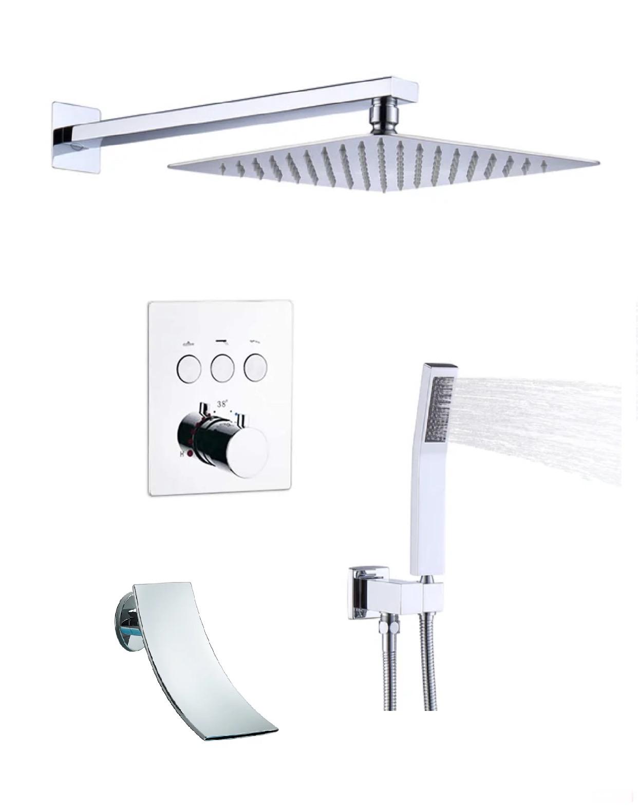 Thermostatic Shower System Set Waterfall Spout Three Functions With pressure balance valve Chrome