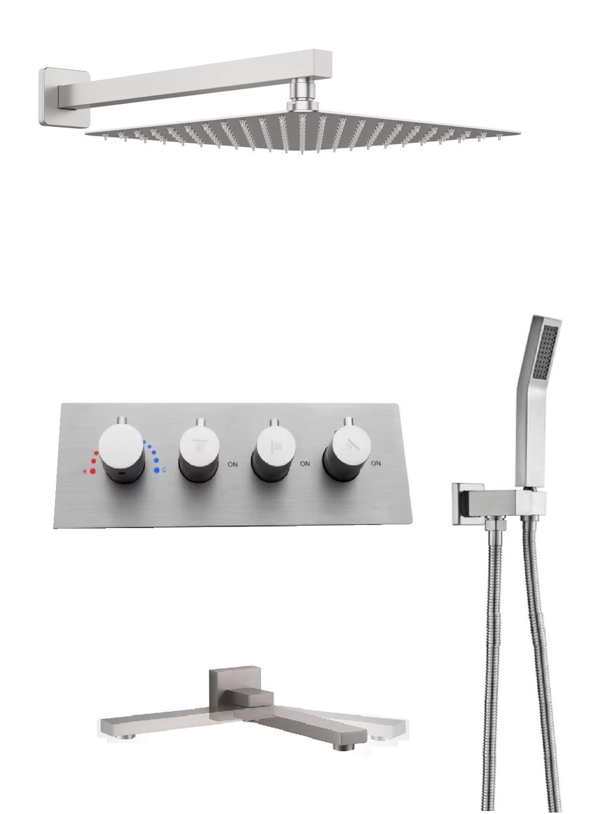 Luxury Brushed Nickel Thermostatic Shower System – 3 Function Shower Set with Pressure Balance Valve & Knob Control | MAX Faucets