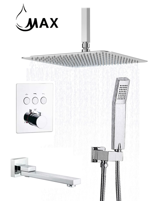 Ceiling Thermostatic Shower System Three Functions With Pressure Balance Valve Chrome Finish