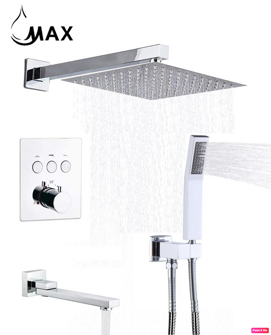 Thermostatic Shower System Set Three Functions With Push Buttons And Pressure Balance Valve Chrome Finish