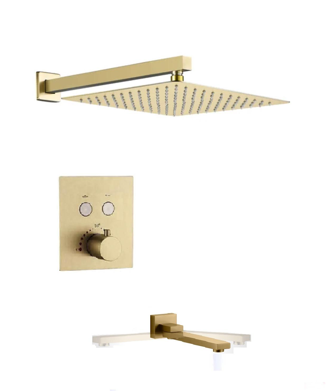 Tub-Filler Thermostatic Shower System Two Functions With Pressure-Balance Valve Brushed Gold Finish