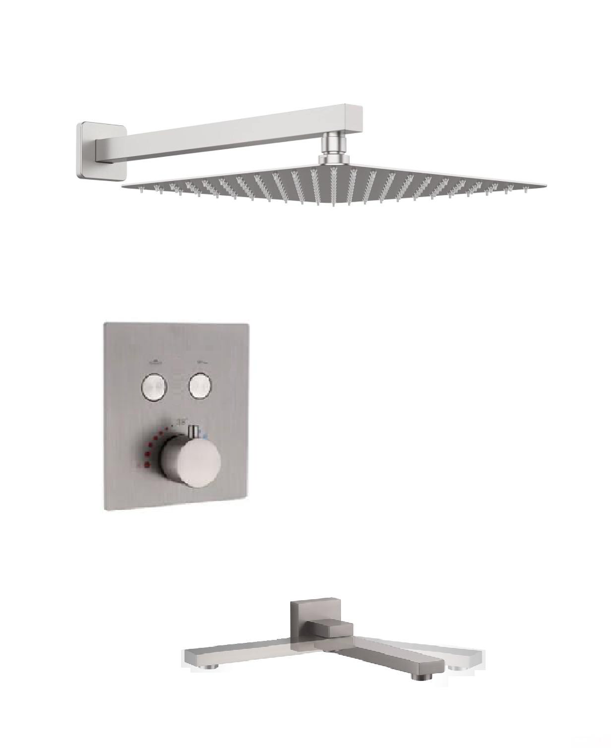 Tub-Filler Thermostatic Shower System Two Functions With Pressure-Balance Valve Brushed Nickel Finish