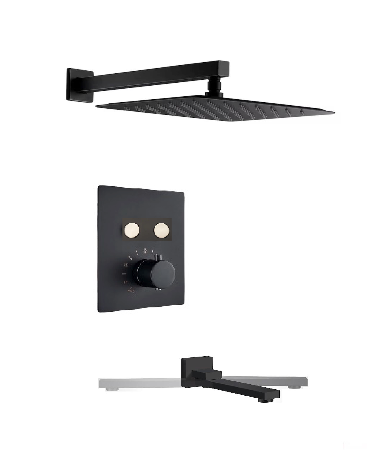 Tub-Filler Thermostatic Shower System Two Functions With Pressure-Balance Valve Matte Black Finish