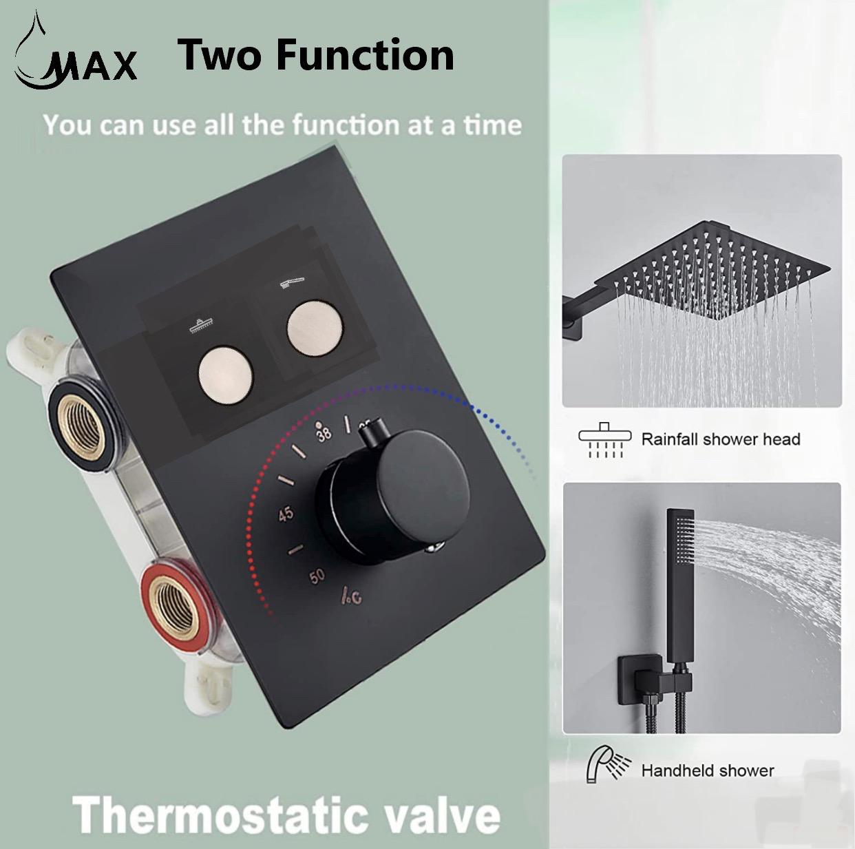 Thermostatic Shower System Two Functions With Push-buttons Pressure-Balance Valve Matte Black Finish