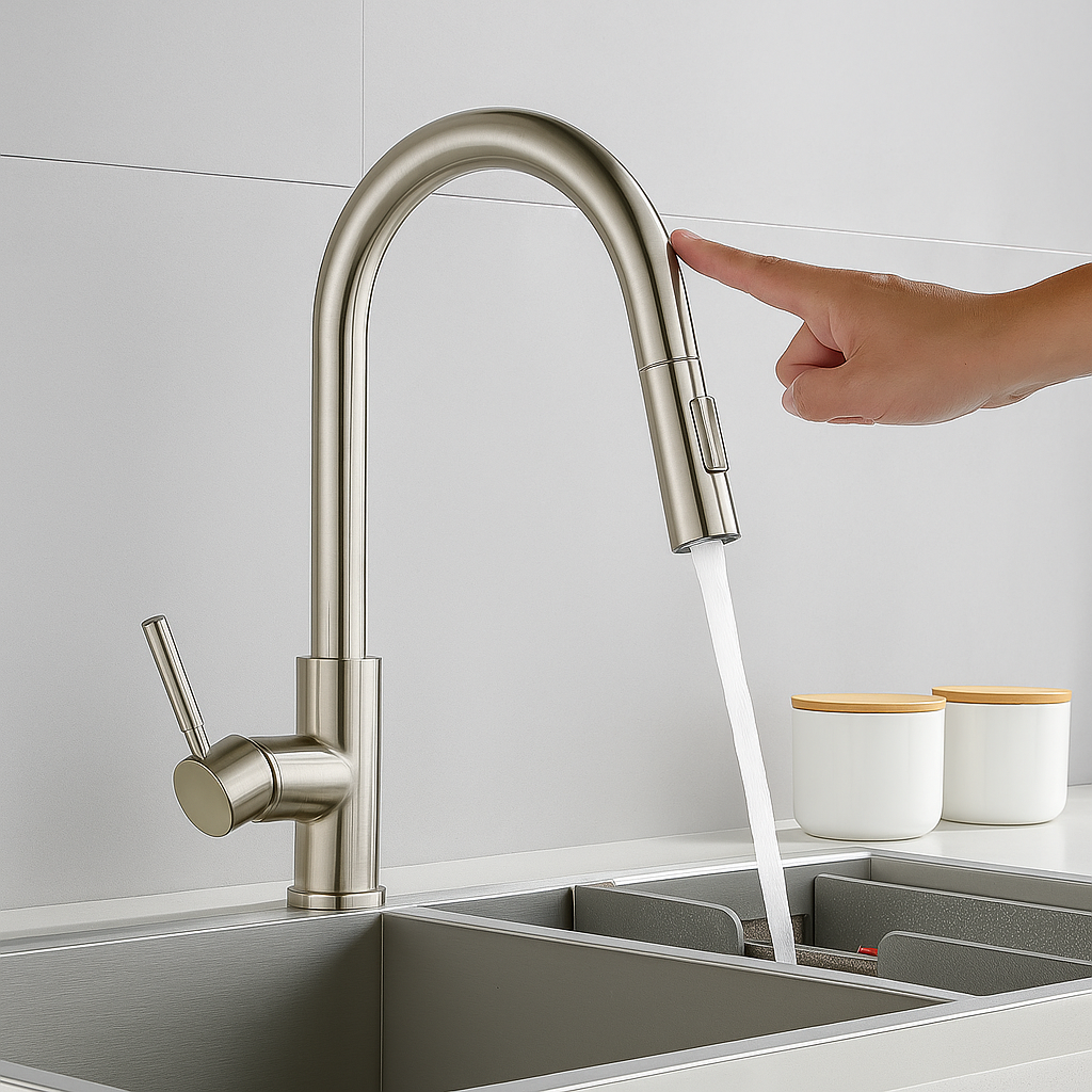 Smart Touch Kitchen Faucet 16" Single Handle Pull-Out – Brushed Nickel Finish | MAX Faucets