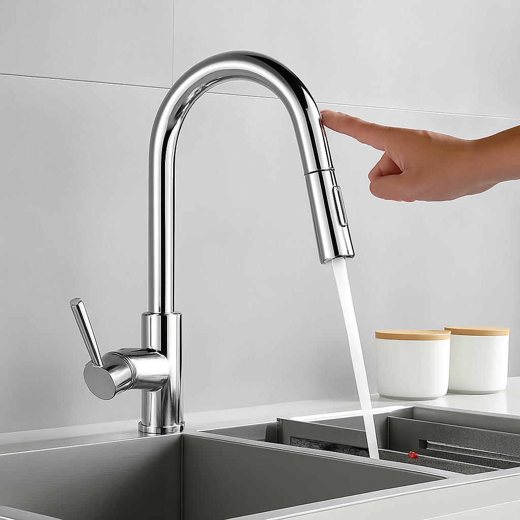 Smart Touch Kitchen Faucet 16" Single Handle Pull-Out – Chrome Finish | MAX Faucets