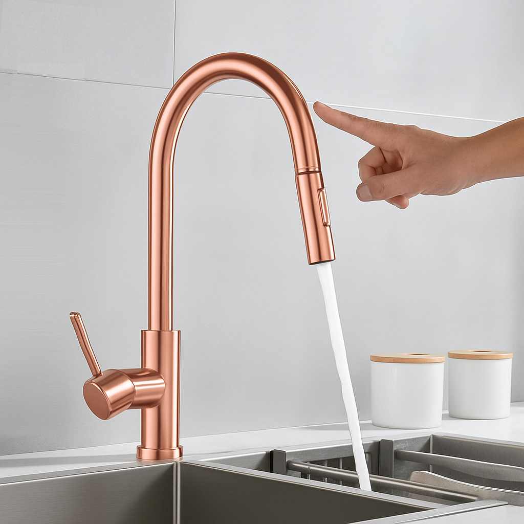 Smart Touch Kitchen Faucet 16" Single Handle Pull-Out – Rose Gold Finish | MAX Faucets