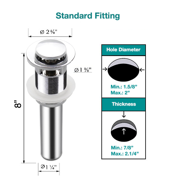 Small Cap Pop Up Sink Drain Assembly With Overflow Chrome