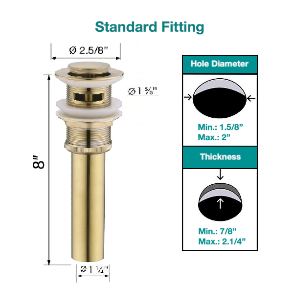 Small Cap Pop Up Bathroom Sink Drain Assembly With Overflow Brushed Gold