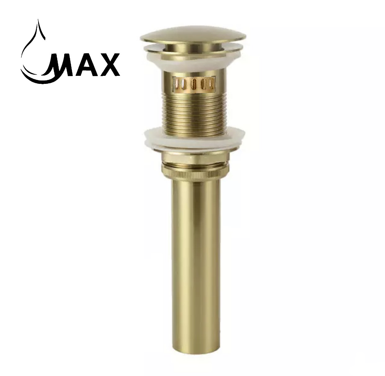 MAX Faucets | Solid Brass Pop-Up Bathroom Sink Drain Assembly – Brushed Gold Finish with Overflow and Hair Catcher