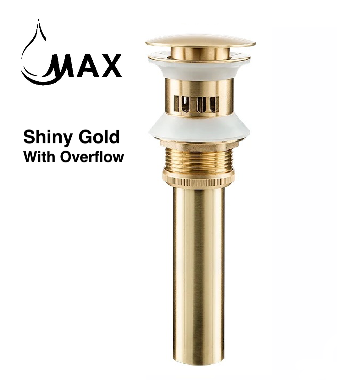 MAX Faucets | Solid Brass Pop-Up Bathroom Sink Drain Assembly – Shiny Gold Finish with Overflow