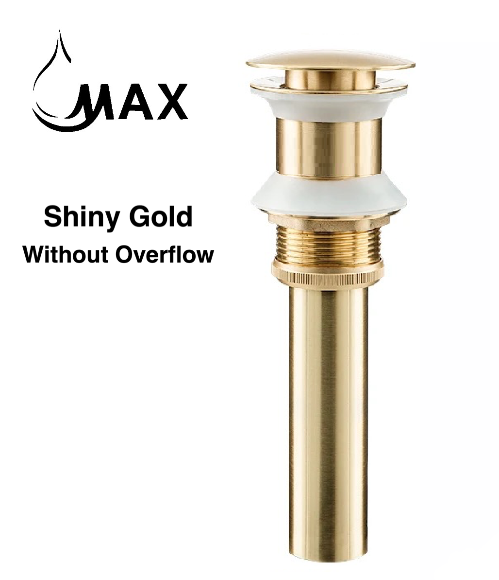 MAX Faucets | Solid Brass Pop-Up Bathroom Sink Drain Without Overflow – Shiny Gold Finish