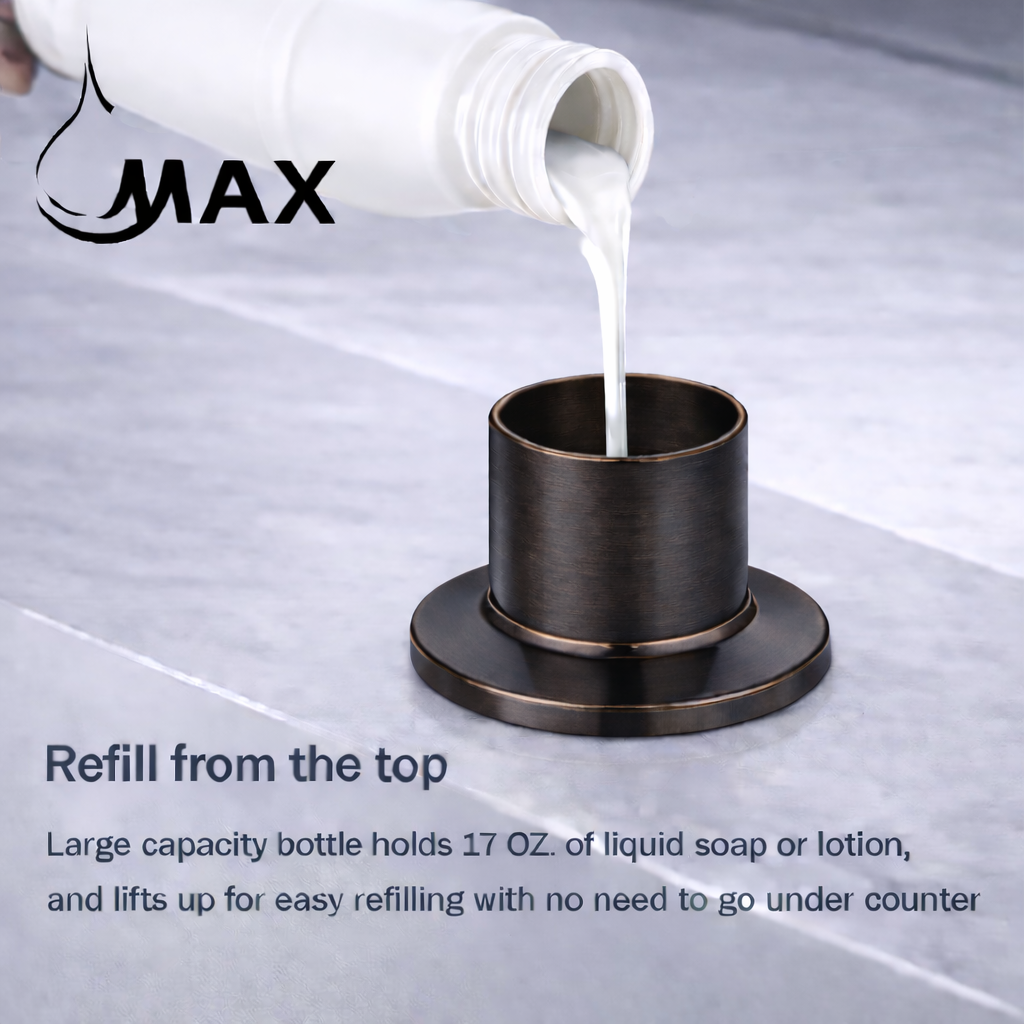 MAX Faucets | Oil Rubbed Bronze Soap and Lotion Dispenser – 360° Swivel, Refillable, 17oz Capacity MP-12122-ORB