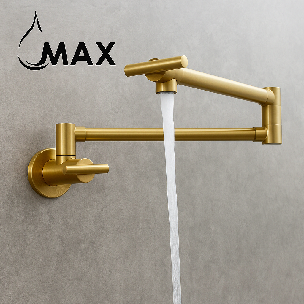 Pot Filler Faucet Double Handle Commercial Wall Mounted 26" With Accessories Brushed Gold Finish