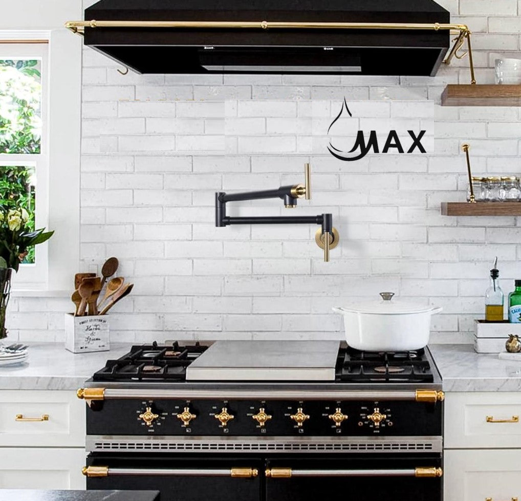 Pot Filler Faucet Double Handle Commercial Wall Mounted 26" With Accessories Matte Black, Brushed Gold Finish