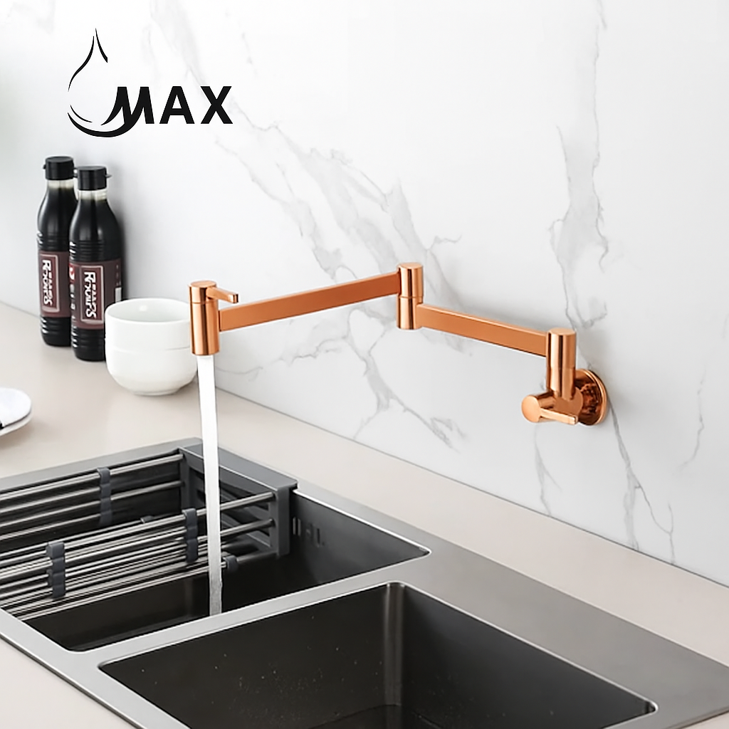 Pot Filler Faucet Double Handle Classic Wall Mounted 20" With Accessories Rose Gold Finish