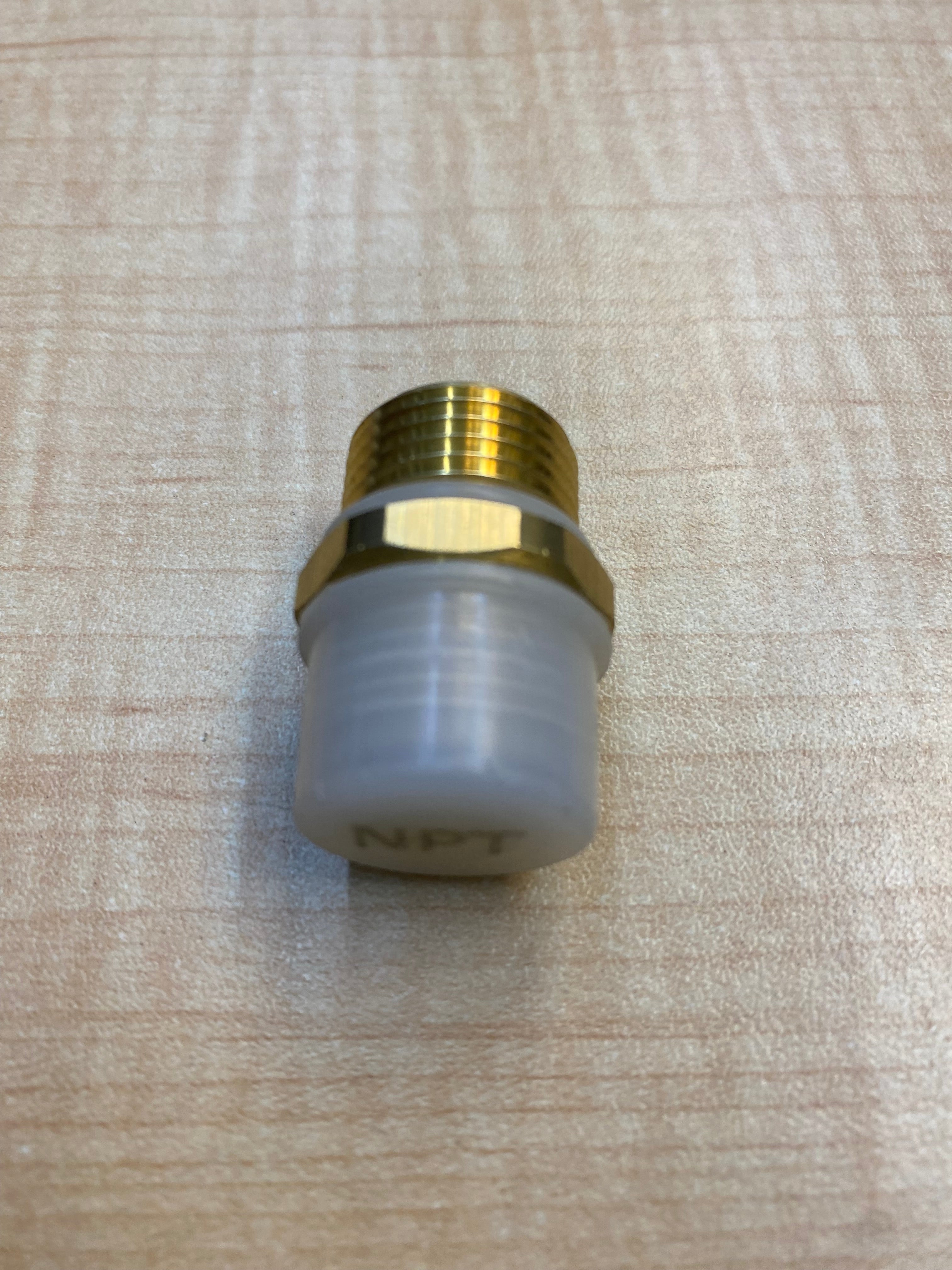 Pipe fitting adapter extension 1/2 inch G male to 1/2 inch NPT male brass connector by MAX Faucets on white background