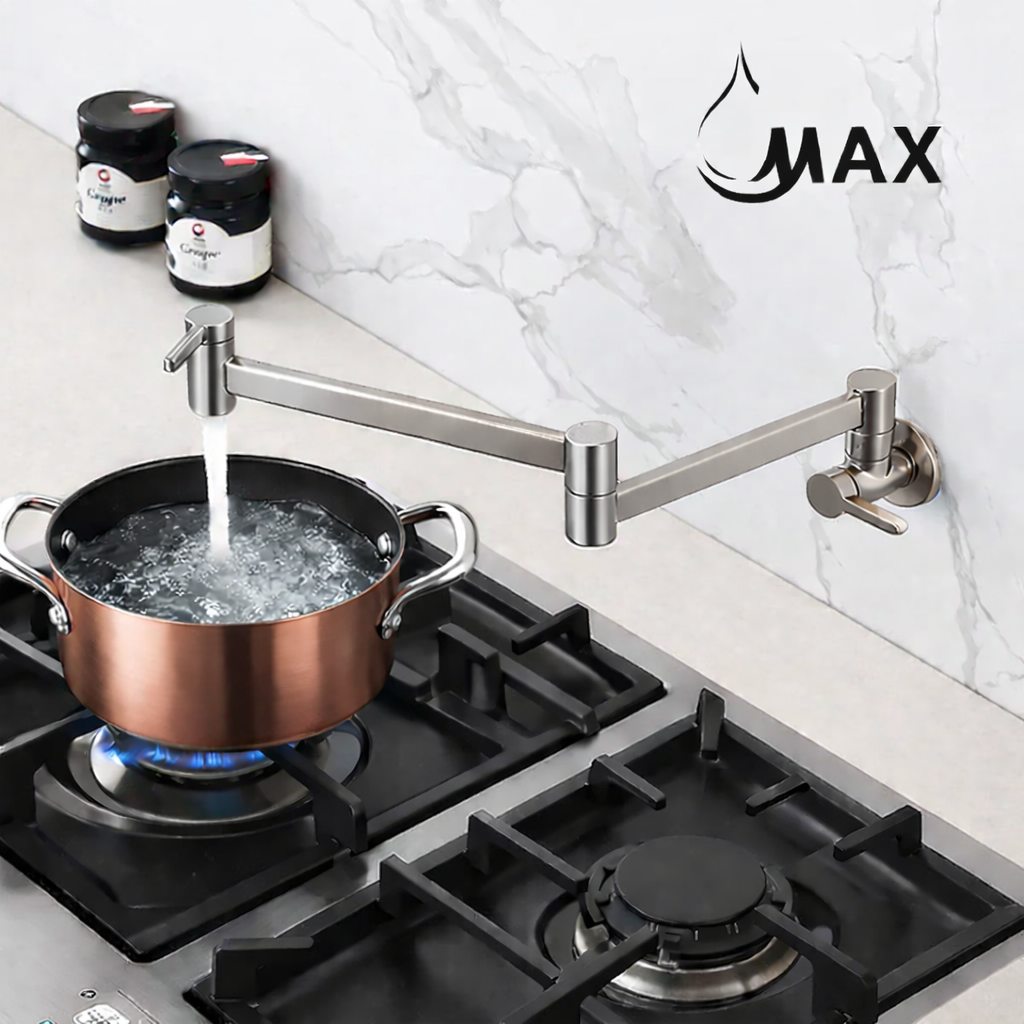 Pot Filler Faucet Double Handle Classic Wall Mounted 20" With Accessories Brushed Nickel Finish