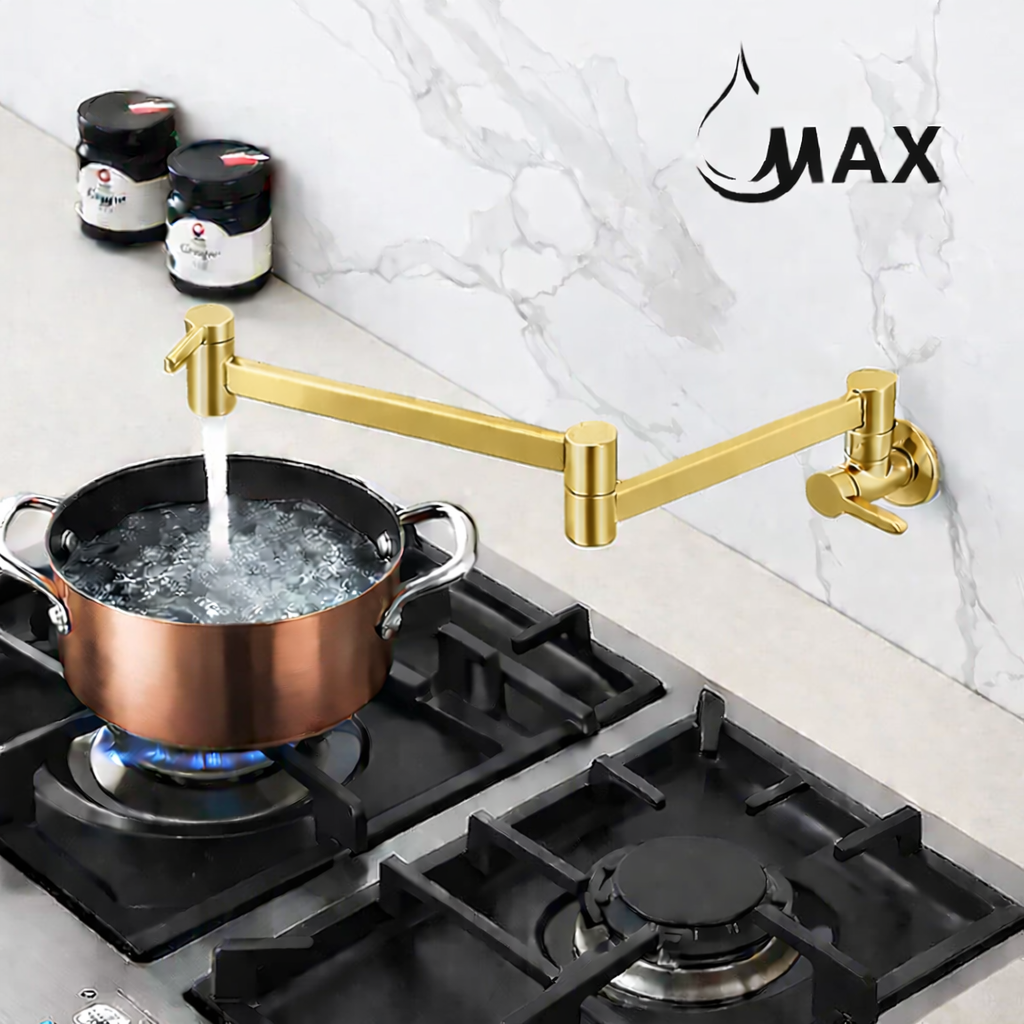 Pot Filler Faucet Double Handle Classic Wall Mounted 20" With Accessories Shiny Gold Finish