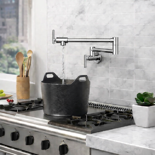 Pot Filler Faucet Double Handle Commercial Wall Mounted 26" With Accessories Chrome Finish SKU: PF-12407-C 