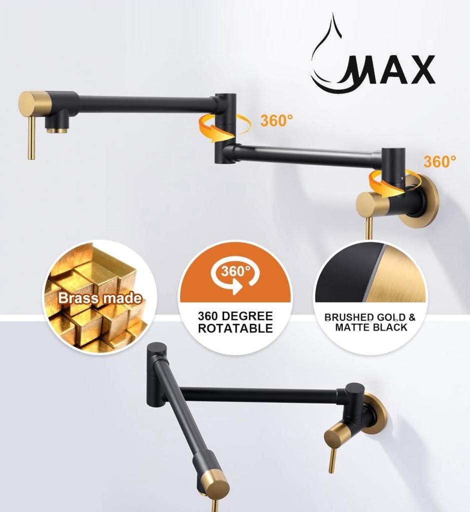 MAX Faucets | Pot Filler Faucet Double Handle Modern Contemporary Wall Mounted 20" With Accessories Matte Black, Brushed Gold Finish
SKU: PF-1976-MB,BG