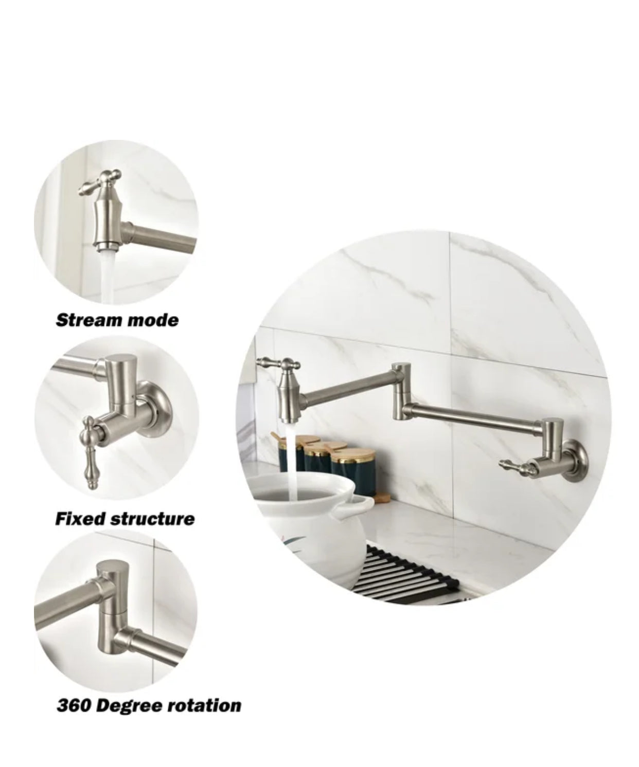 Pot Filler Faucet Double Handle Traditional Wall Mounted 27" With Accessories Brushed Nickel Finish
SKU: PF-2004-BN