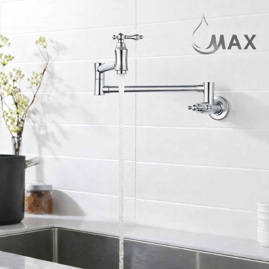 MAX Faucets Pot Filler Faucet Double Handle Traditional Wall Mounted 27" With Accessories Chrome Finish
SKU: PF-2004-C