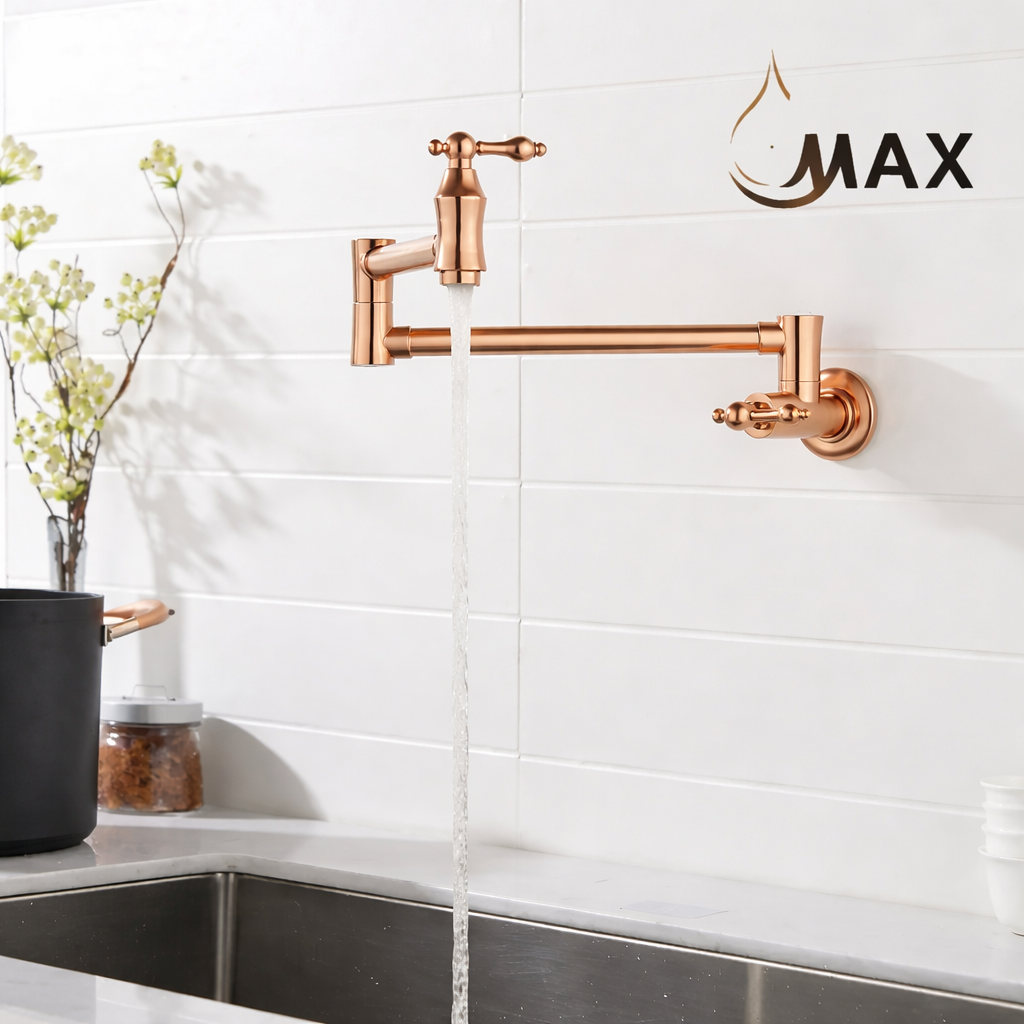 Pot Filler Faucet Double Handle Traditional Wall Mounted 27" With Accessories Rose Gold Finish