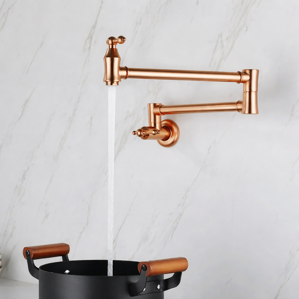 Pot Filler Faucet Double Handle Traditional Wall Mounted 27" With Accessories Rose Gold Finish