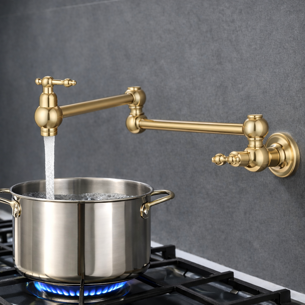 Pot Filler Faucet Double Handle Traditional Wall Mounted With Accessories 22" Brushed Gold Finish