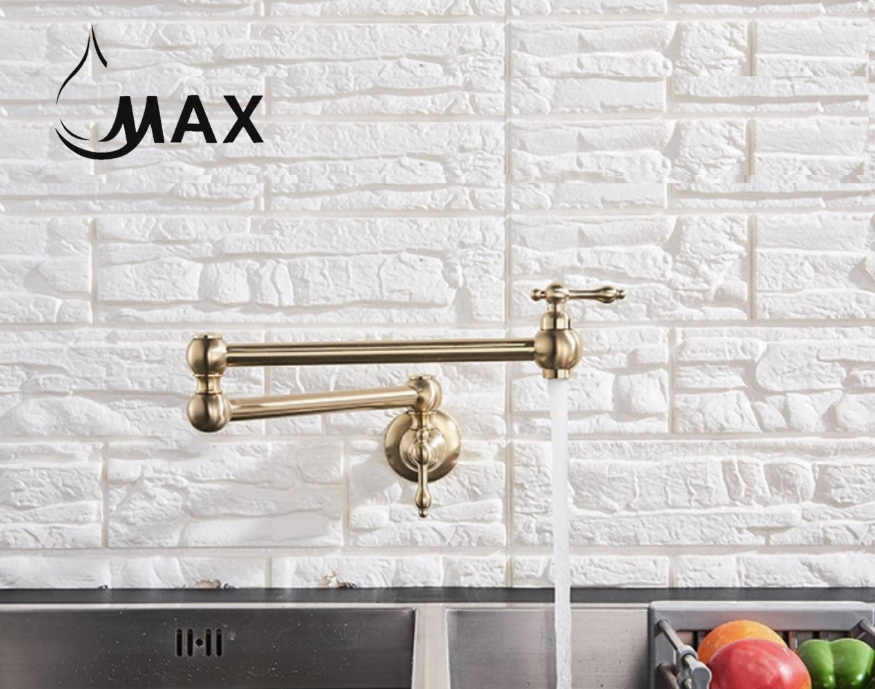 Pot Filler Faucet Double Handle Traditional Wall Mounted With Accessories 22" Brushed Gold Finish
SKU: PF-2008-BG