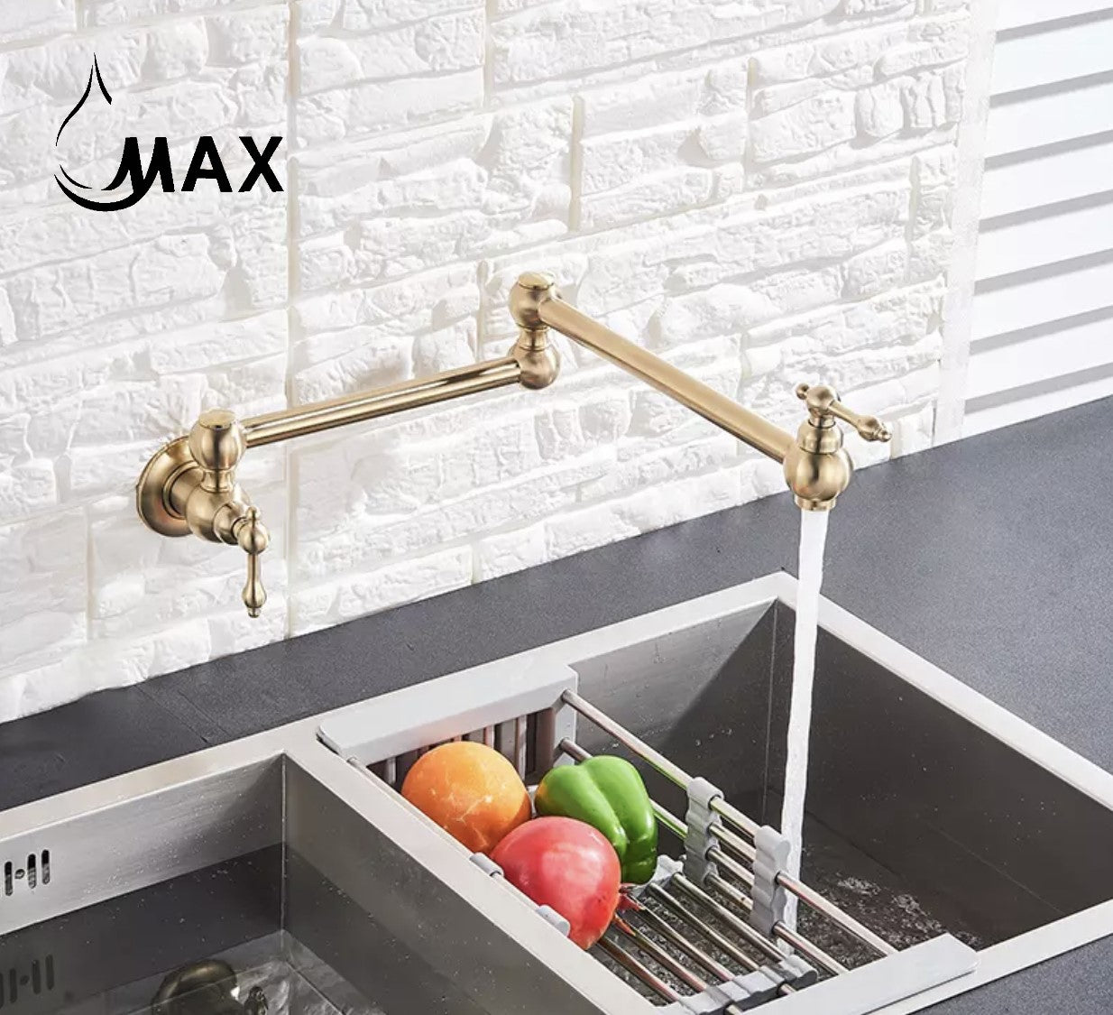 Pot Filler Faucet Double Handle Traditional Wall Mounted With Accessories 22" Brushed Gold Finish
SKU: PF-2008-BG