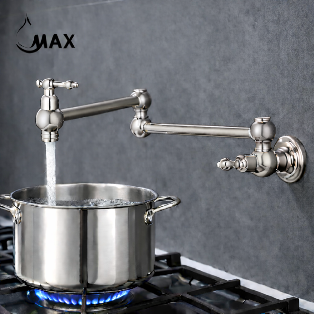 Pot Filler Faucet Double Handle Traditional Wall Mounted With Accessories 22" Brushed Nickel Finish