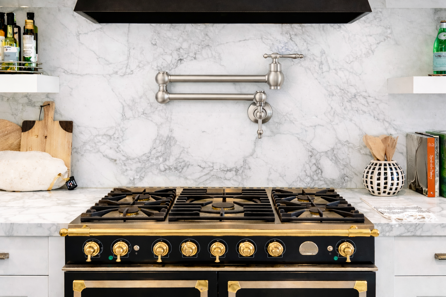 Pot Filler Faucet Double Handle Traditional Wall Mounted With Accessories 22" Brushed Nickel Finish