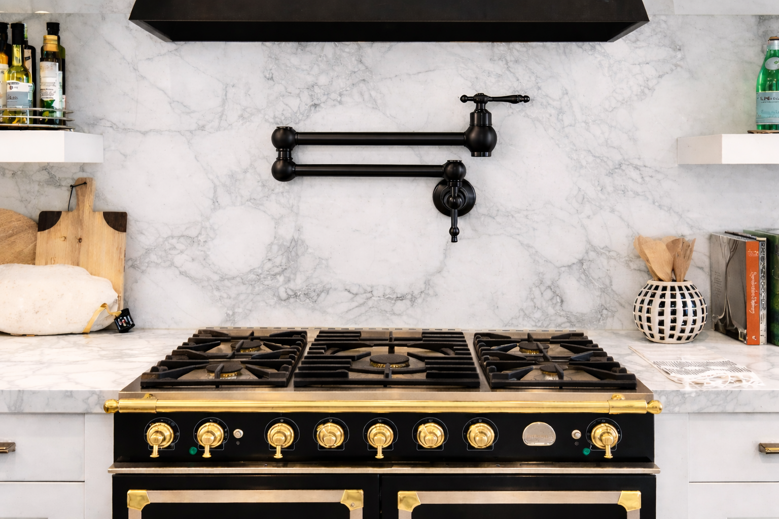 Pot Filler Faucet Double Handle Traditional Wall Mounted With Accessories 22" Matte Black Finish