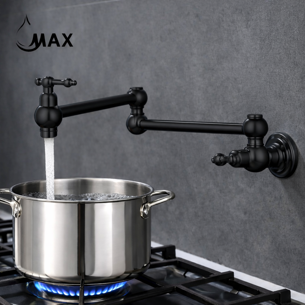 Pot Filler Faucet Double Handle Traditional Wall Mounted With Accessories 22" Matte Black Finish