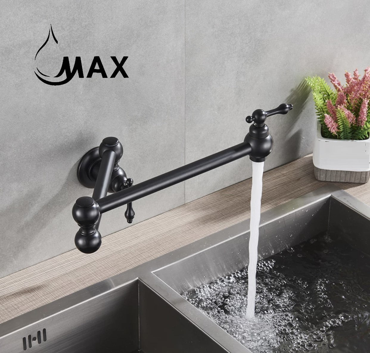 Pot Filler Faucet Double Handle Traditional Wall Mounted With Accessories 22" Matte Black Finish
SKU: PF-2008-MB
