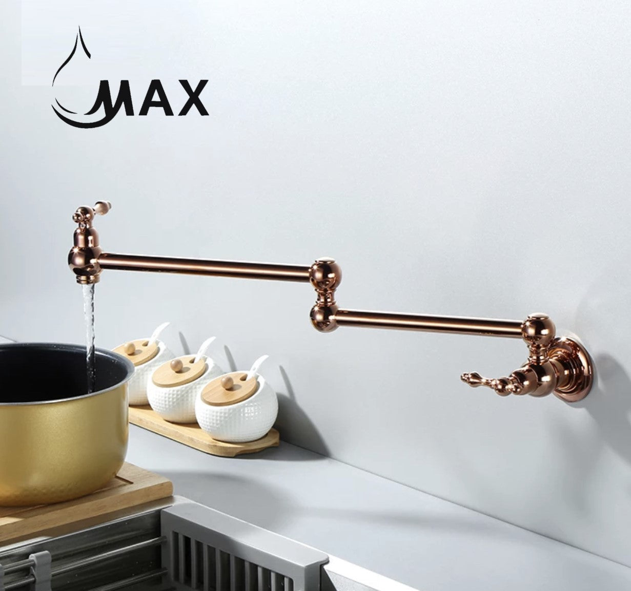 Pot Filler Faucet Double Handle Traditional Wall Mounted With Accessories 22" Rose Gold Finish
SKU: PF-2008-RG