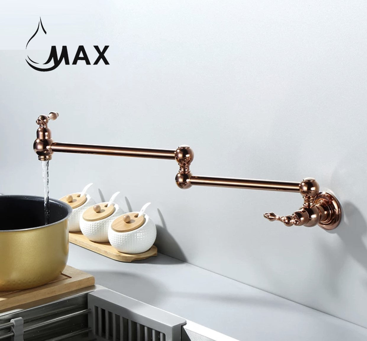 Pot Filler Faucet Double Handle Traditional Wall Mounted With Accessories 22" Rose Gold Finish
SKU: PF-2008-RG