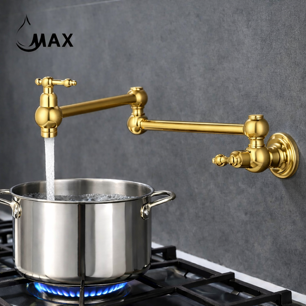 Pot Filler Faucet Double Handle Traditional Wall Mounted With Accessories 22" Shiny Gold Finish